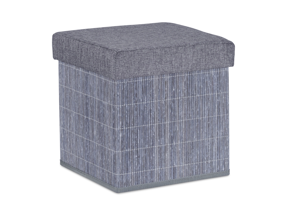 Banco Relaxdays Com Armazenamento, Estofado, Dobrável, Bambu, Tecido, Hbt: 36 X 35 X 35 Cm, Puff Com Tampa, Cinza