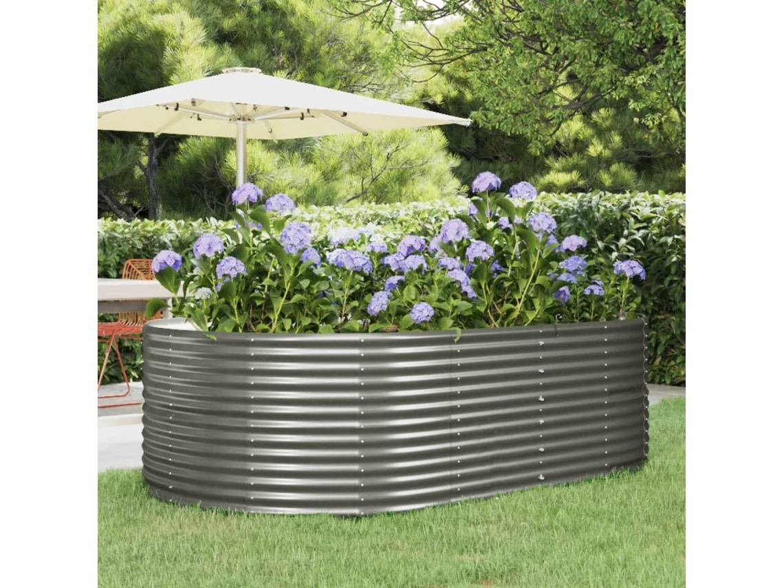 Jardín Elevado/Plantador de Acero con Revestimiento en Polvo Gris 212X140X68 cm
