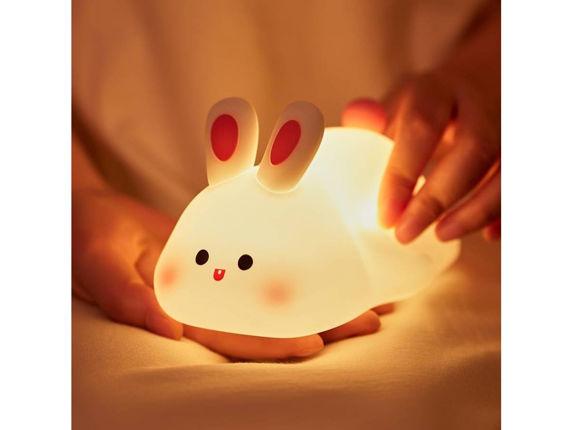 Luz de noche de conejo con cara grande, adorable lámpara LED de noche de conejo, luz de noche de silicona regulable para habitación de bebé (blanca)