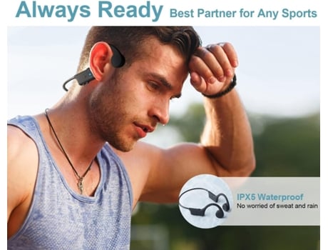 Auriculares de conducción ósea, auriculares deportivos inalámbricos Bluetooth con micrófono, tiempo de reproducción de 8 horas, carga rápida, CHRON...