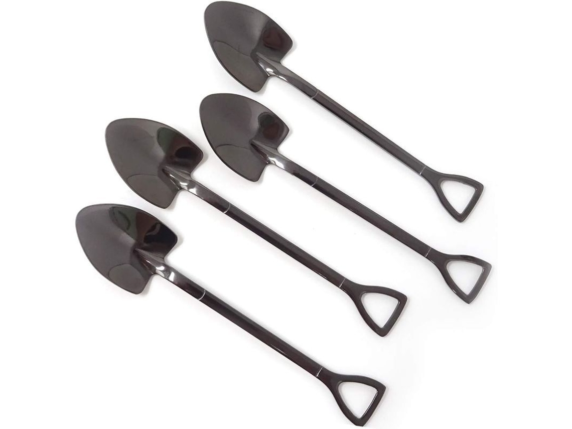 4 Cucharas De Acero Inoxidable 304, Molde Tipo Paleta Negro Para Café, Helado, Postre, Hogar Y Fiestas.