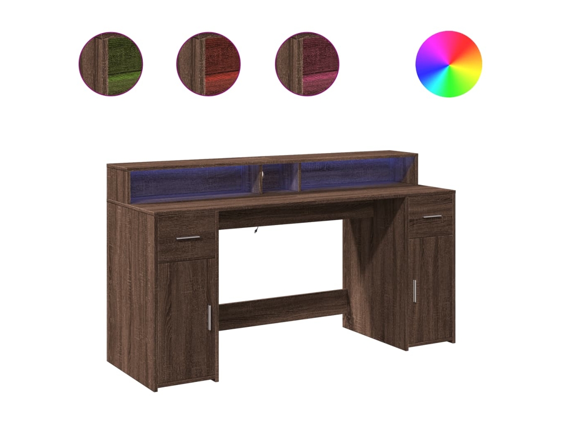 Secreter con luces LED, fabricado en madera de roble marrón, MAISON EXCLUSIVE
