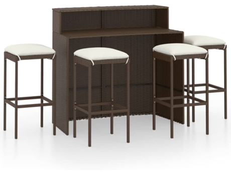 Conjunto 5 de muebles de bar para jardín VIDAXL y cojines marrón