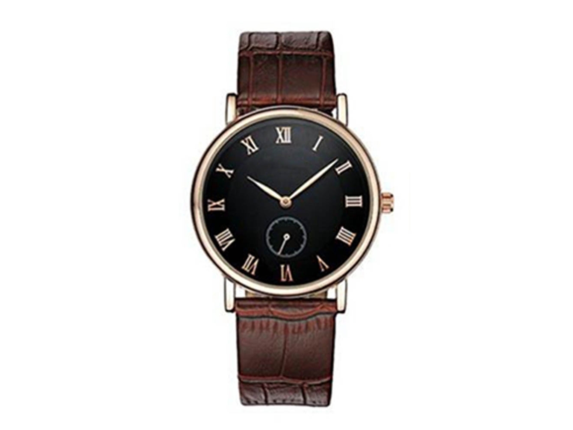 Reloj De Cuarzo Casual De Cuero Pu Para Parejas (hombres, Correa Café, Dial Negro)