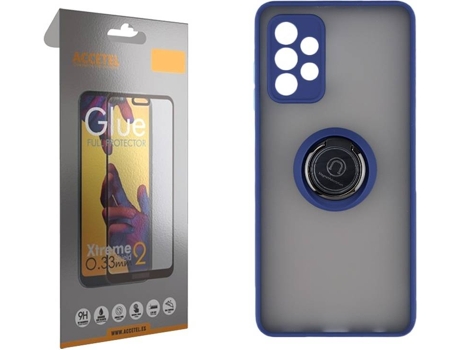 Funda y Protector de Cristal Full Samsung Galaxy A72 5G ACCETEL Gel Bumper Ring Azul