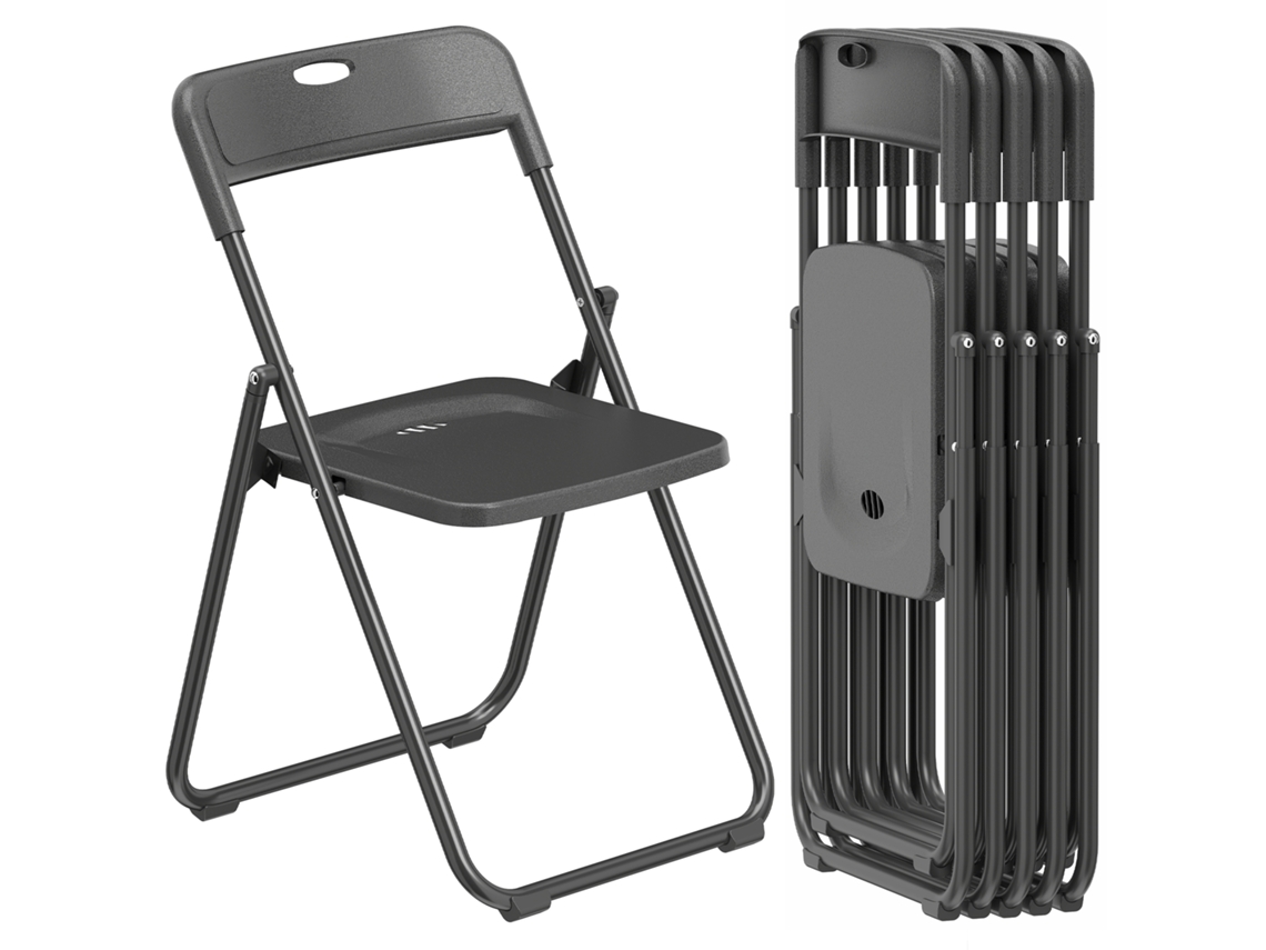 Conjunto 6 Cadeiras Dobráveis Encosto Curvo Assento Côncavo Ventilação 48,5x47x75cm Preto
