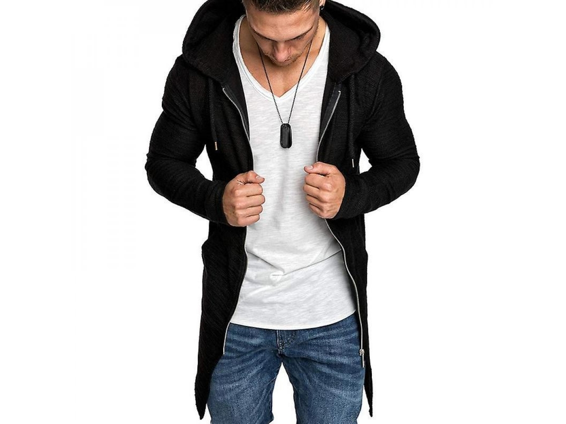 Jaqueta masculina de inverno 2026 com capuz, moletom de manga comprida com zíper e modelagem slim, agasalho, tamanho 3XL, preta.