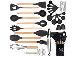 Juego de utensilios de cocina de silicona Siurn de 35 piezas, resistentes al calor, color negro