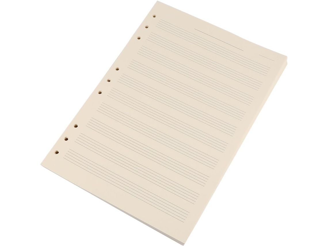 Paquete de recambio de 100 hojas de papel blanco de 3 mm con 10 líneas para cuadernos de partituras. Liso.