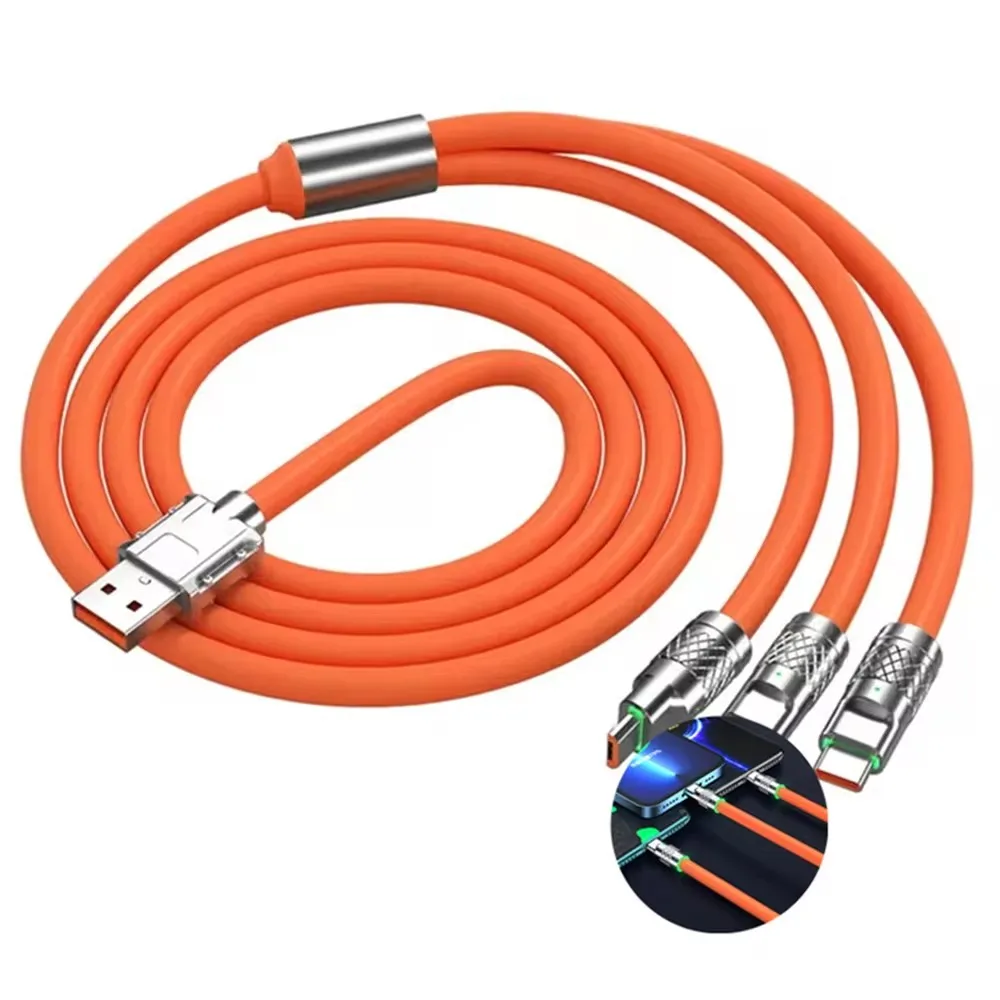 Cable De Carga Rápida 3 En 1 (naranja, 1,2 M), Compatible Con Iphone.