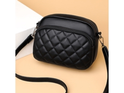 Bolso Bandolera Pequeño De Piel Sintética Con Estampado De Rejilla Para Mujer, Con Cremallera Ajustable, Color Negro A La Moda.