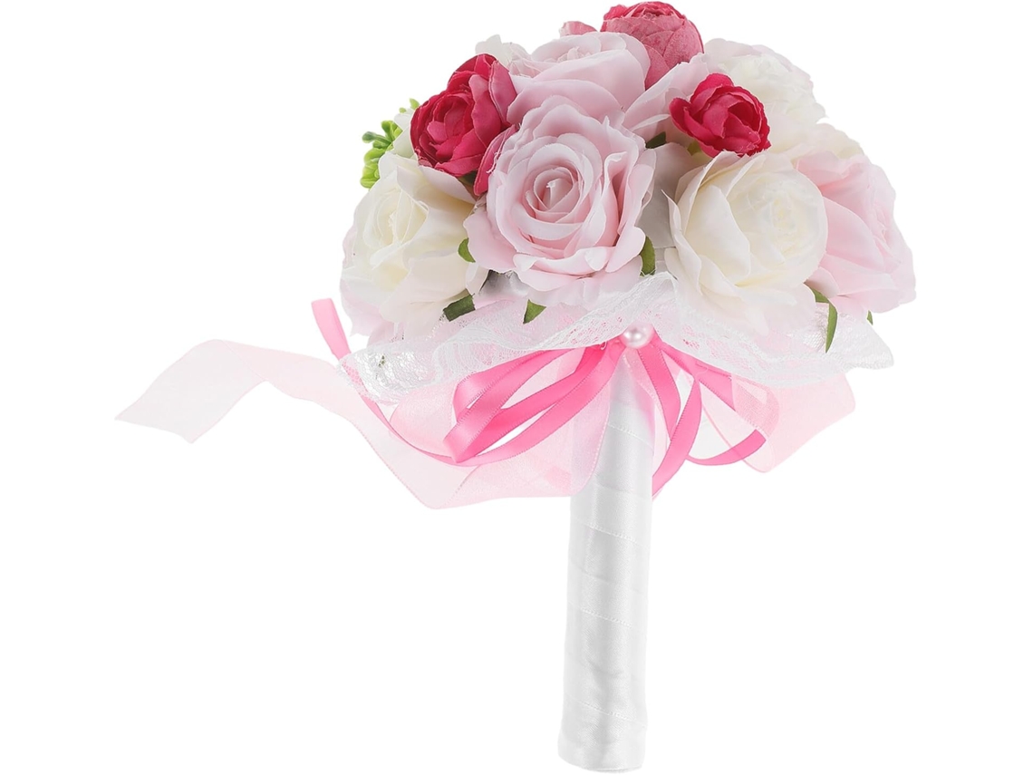 Ramo De Novia De Flores Artificiales, Rosas Rojas Y Rosas Con Cinta, Ligero Y Portátil, Decoración.