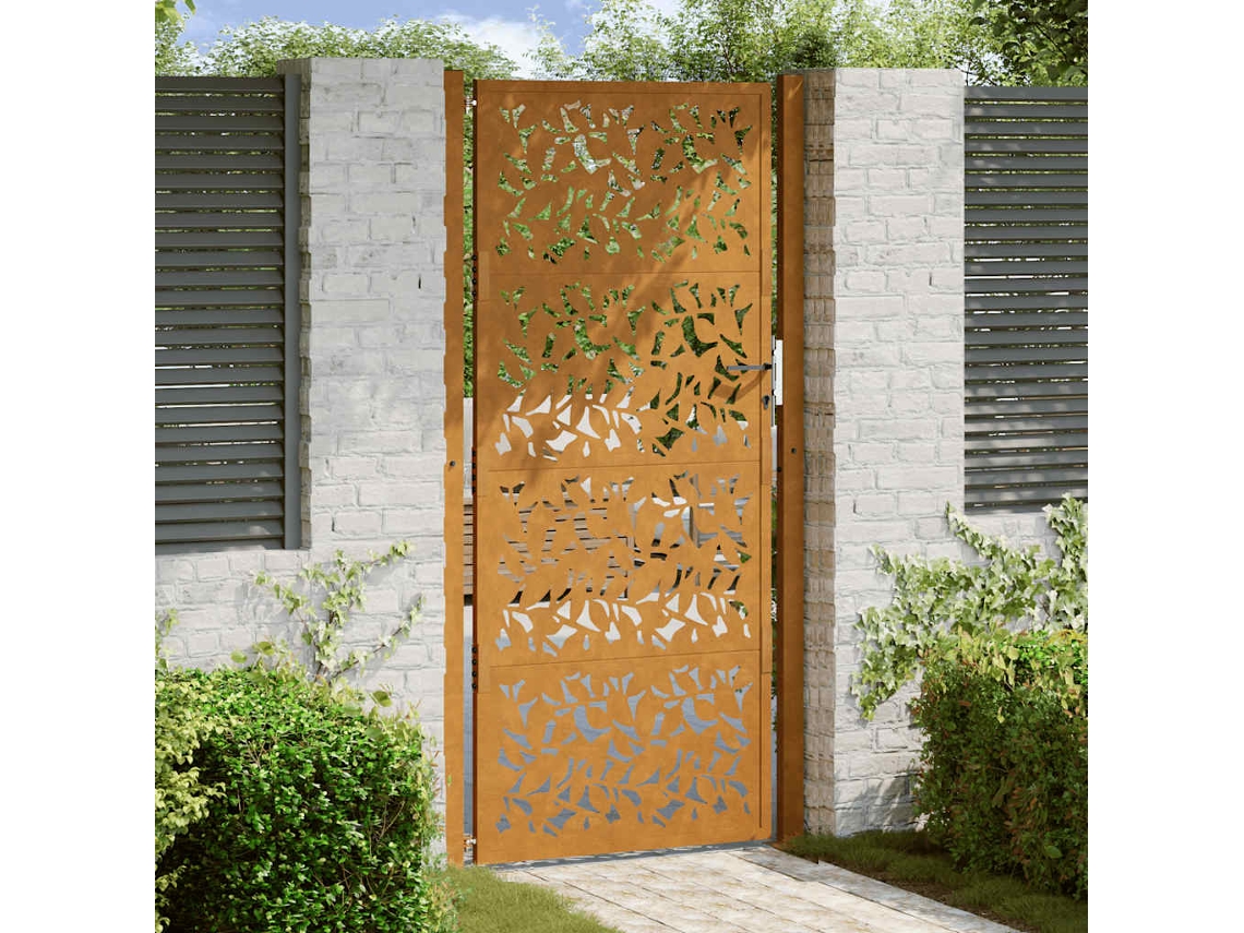 Puerta de jardín de acero resistente de 105 x 205 cm con diseño de hojas Wsd658295 Lovely Home