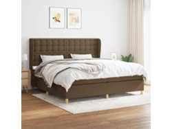 Cama Box Spring Con Colchón Tela Marrón Oscuro 200x200 Cm