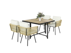 Conjunto De Mesa Y Sillas De Ratán, 5 Piezas, 4 Plazas, Color Beige.