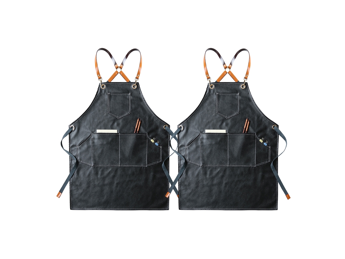 Aventales De Cocina En Cuero Sintético Resistente Con Bolsillos, Correa Cruzada, Para Hombres Y Mujeres, Para Barbacoa Y Cocina, 2 Unidades