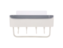 Estantería De Baño Sin Agujeros, Con Gancho Adhesivo Para Guardar Champú Y Gel De Ducha, Color Beige.