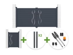 Puerta Batiente 3 M Life Alt. 140 Cm Gris + Puerta Peatonal 1 M Life Alt. 140 Cm + 4 Postes Elda + Motorización Tanker B250