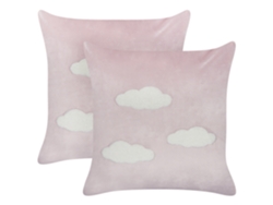 Juego de cojines decorativos con motive de nubes BELIANI Ipomea de Terciopelo Rosa 45x45x7