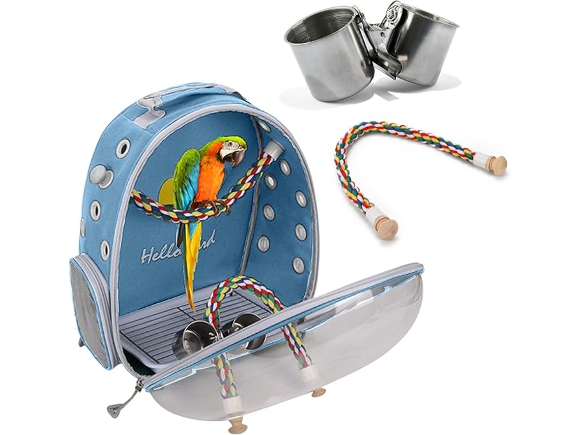 Transportín para pájaros Digitallab con percha y bandeja espaciosa, ideal para viajar (azul)