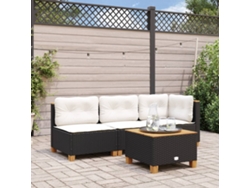 Sofá de jardín sin brazos con cojines de mimbre negro, Dkd Home Decor
