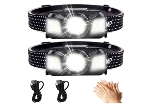 Linterna Frontal Led Super Brillante Recargable 4 Modos de Luz Linterna Frontal Cob Impermeable Ligera 2 Unidades Negro Bisbisous VIGA EUROPE