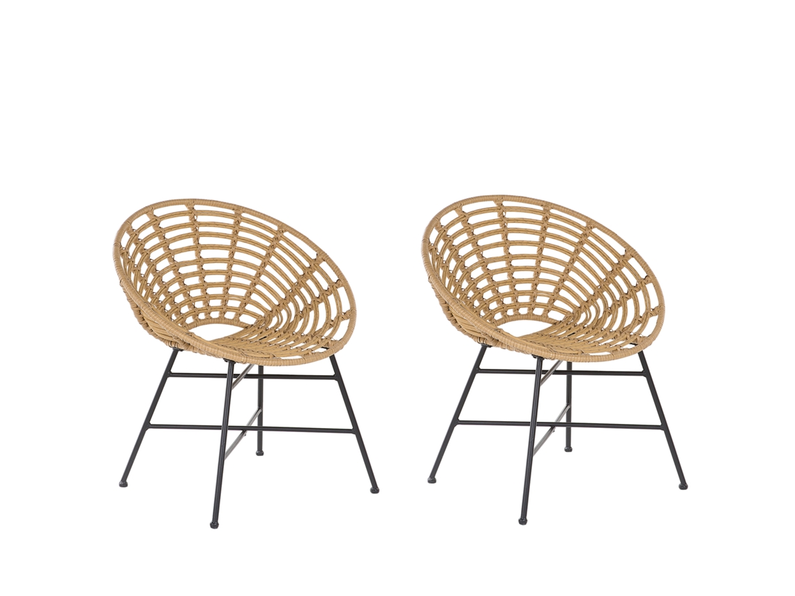 Conjunto de 2 sillas BELIANI Acerra de Ratán sintético Natural 71x48x80