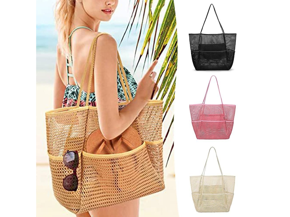 Bolsa de playa de malla GOKOCO con bolsillos, grande, plegable, resistente a la arena, moderna, ideal para compras y viajes.