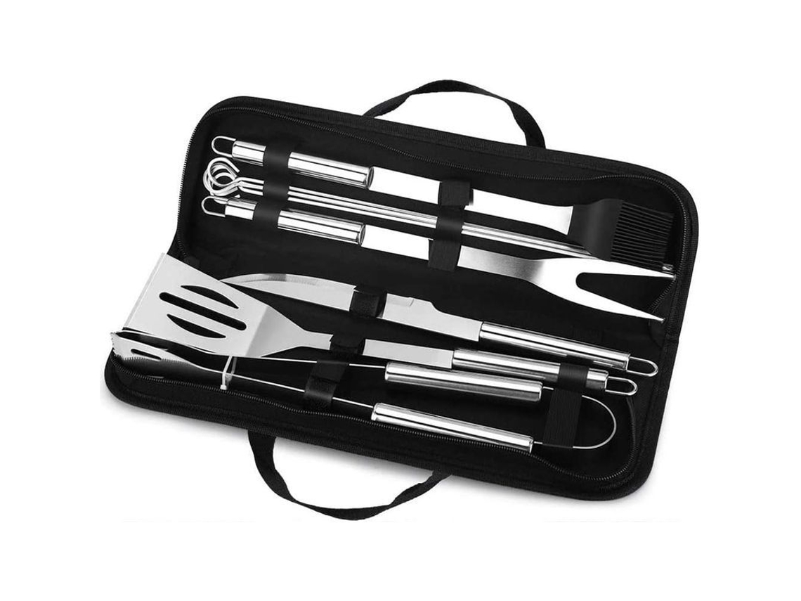 Set De Herramientas Para Barbacoa 9 Piezas De Acero Inoxidable Con Caja Almacenamiento Espátula Tenedor Pinzas Cuchillo Brocheta Y Cepillo