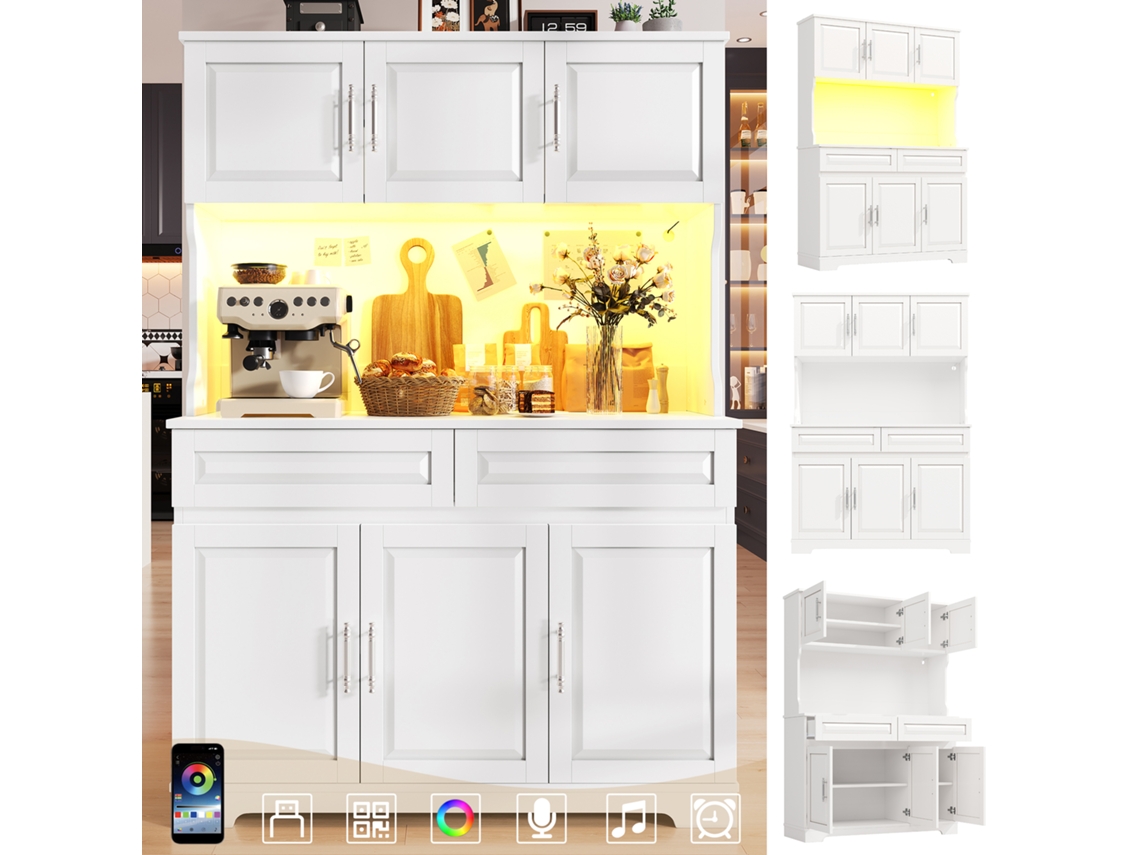 Armario Cocina Alto 108x40x180 Cm – Control App, Estantes Ajustables, Gran Almacenaje, Superficie Trabajo, Led – Blanco