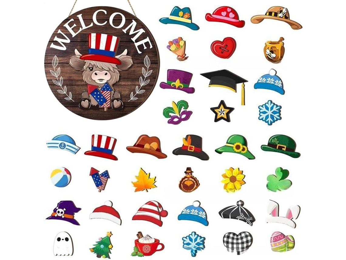 Letrero De Bienvenida Para Puerta, Kit De Madera Para Puerta, Decoración De Temporada Para Navidad, Halloween, Fiestas,
