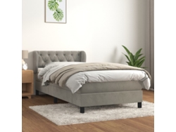 Cama box spring con colchón terciopelo gris claro 80x200 cm