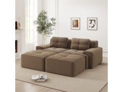 Sofá Modular 2 Plazas - Boneless, U, Profundo, Con Otomana, Cómodo, Tapizado En Corduroy - Marrón