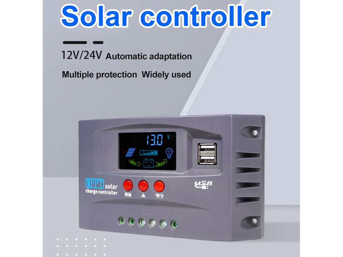 Controlador Solar De 12v/24v Con Identificación Automática, Pantalla Lcd Y Carga Mppt Con Doble Puerto Usb.