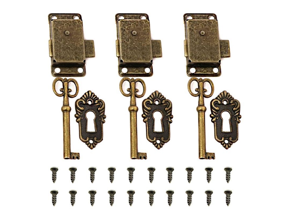 3 Llaves Decorativas Antiguas Para Armarios, Con Llave Para Joyeros, Cajas De Madera, Cajones, Armarios O Cajas De Bronce Antiguo.