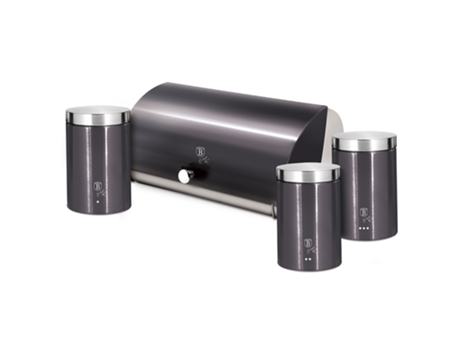 Panera de Mesa +Juego 3 Botes Cocina Almacenaje BERLINGER HAUS Contenedor de Pan con Tapa (Gris - Aço Inoxidável)