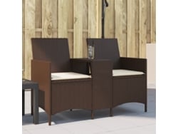 Sofá de jardín con mesa y cojines, 2 plazas, mimbre marrón, DKD Home Decor