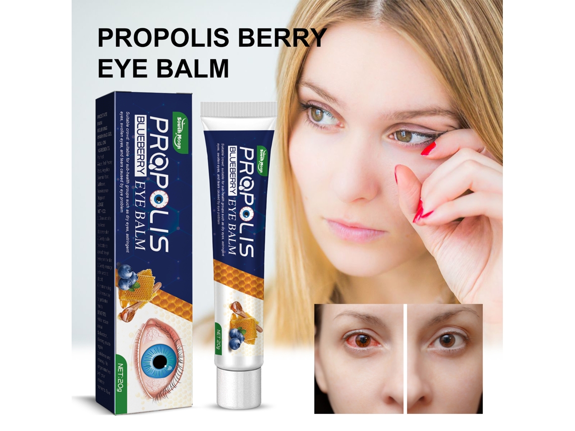 El bálsamo para el contorno de ojos Propolis Berry alivia la fatiga y la sequedad ocular; una crema calmante con extracto de arándano y perla.