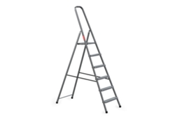 Escalera doméstica plegable Baulich de 6 peldaños de acero gris.