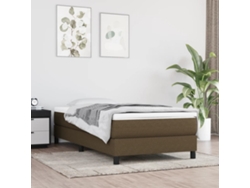 Cama Box Spring Con Colchón Tela Marrón Oscuro 90x190 Cm