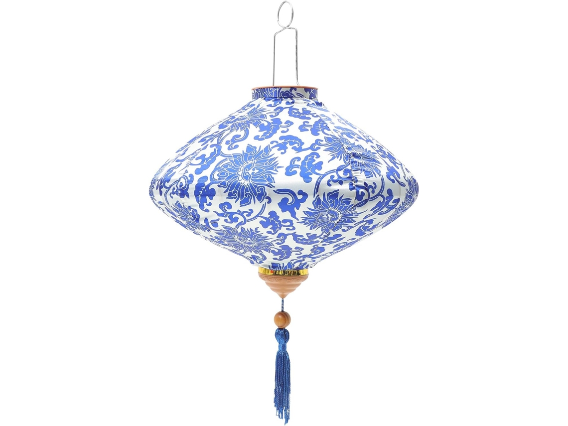 Farol decorativo con delicado diseño artístico, elegante decoración para exteriores, pieza de seda azul, para uso doméstico, GOKOCO