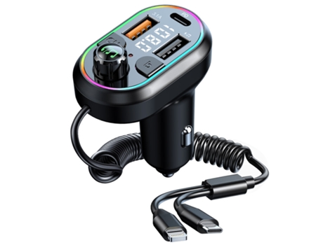Transmisor FM Reproductor de MP3 para automóvil Dual USB Tipo C PD25W Cargador de carga rápida Manos libres Bluetooth 5.0 Car Kit Modulador FM (Neg...