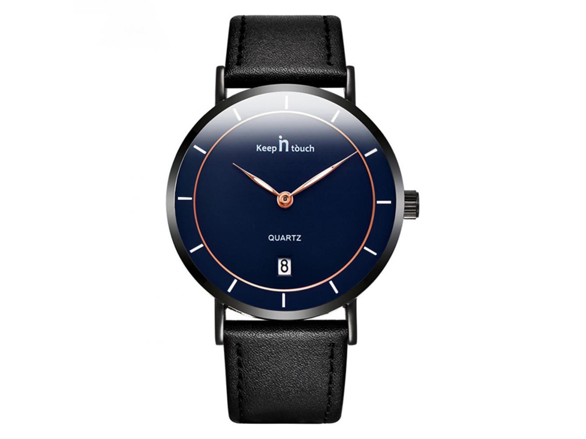 Reloj De Pulsera Para Hombre De Aleación Con Dial Redondo Analógico De Cuarzo (negro Azul)
