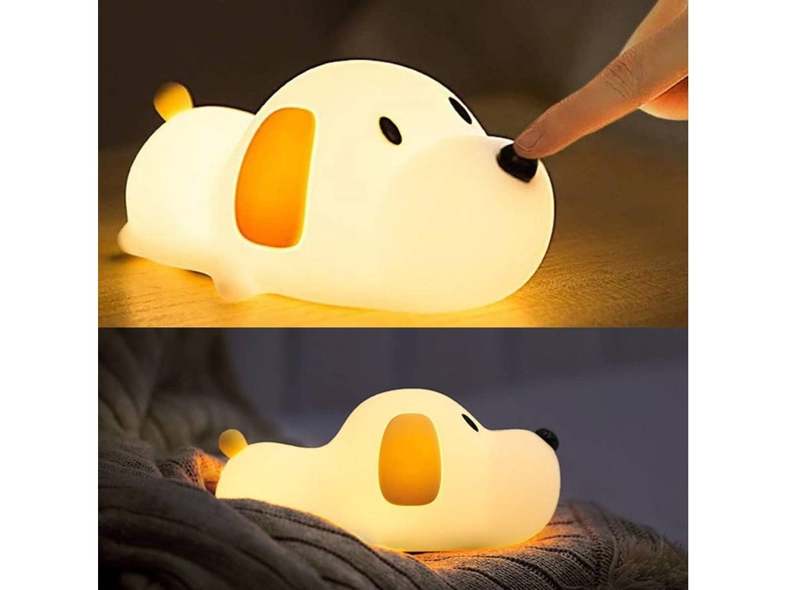 Luz nocturna para niños, linda lámpara de silicona suave con forma de perro, regulable, portátil, estilo kawaii (blanco)