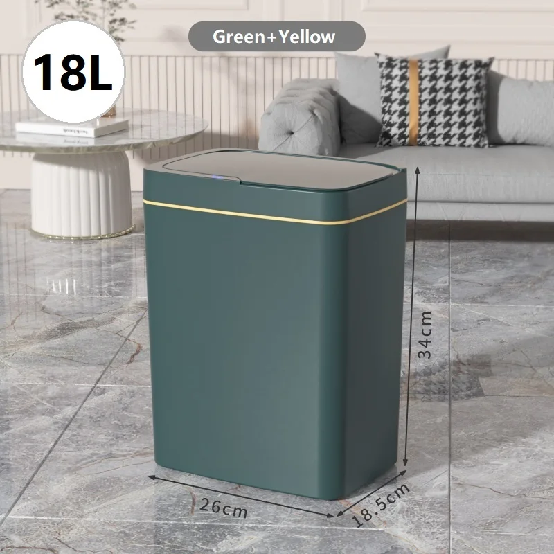 (carga Usb 18l Verde Y Amarillo) Bote De Basura Con Sensor Inteligente, Impermeable, Bote De Basura Automático De Ranura Estrecha