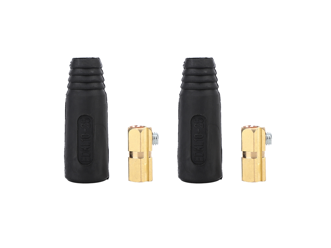 2 conectores rápidos para cable de soldadura de cobre estilo europeo 200-400a Edkl con aislamiento de goma resistente al aceite y a altas temperaturas.