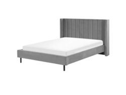 Cama con somier BELIANI Villette de Terciopelo Gris 186x220x115