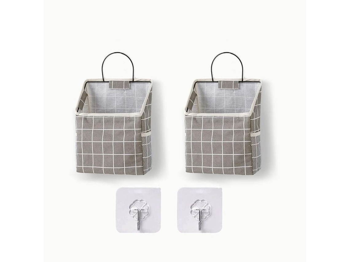 2026-linjou 2 Bolsas De Almacenamiento Colgantes Para Pared, Almacenaje En Armario Gris Cuadros