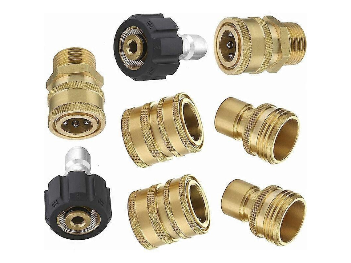 Kit De Adaptadores Para Limpiadora De Presión Con Conexión Rápida 3/8 Y 3/4, Giro 240°, 8 Piezas, 4500 Psi, Latón Y Acero Inoxidable