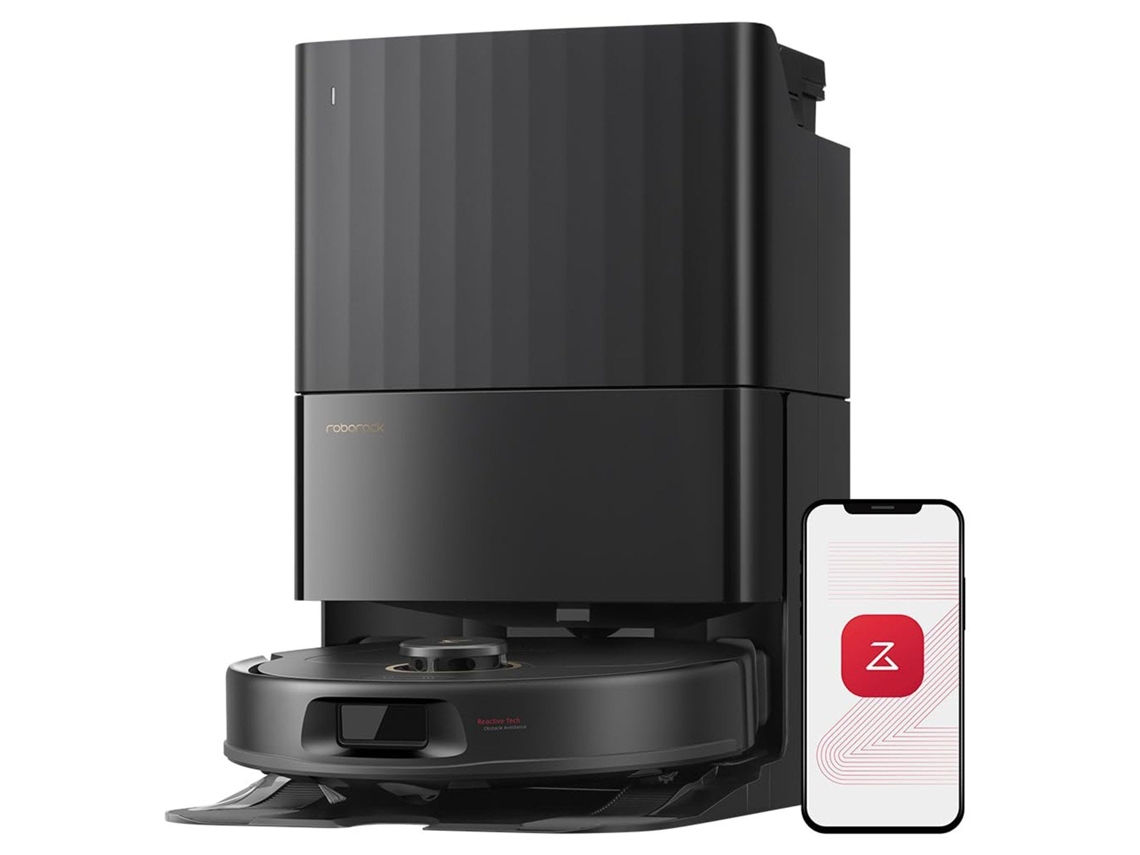 Aspiradora robot Roborock Qrevo S5V, 12000 Pa, brazo flexible para limpieza de bordes, sistema antienredos dual, sistema inteligente para evitar obstáculos, elevación de la mopa de 10 mm, lavado y secado automáticos, vaciado y llenado automáticos, Negro